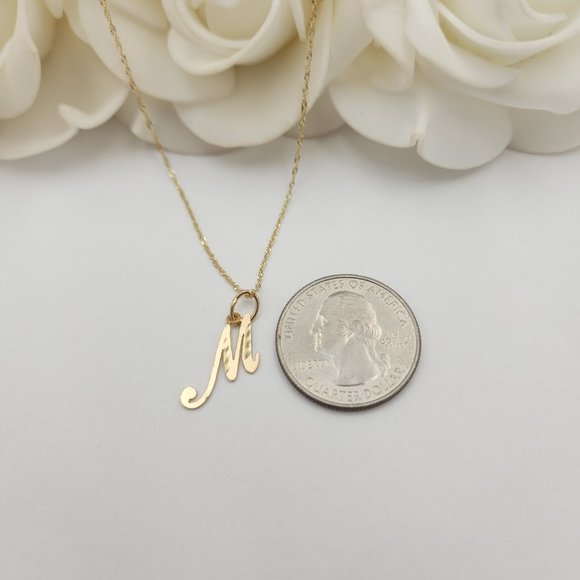 Solid 14k Dainty cursive initial necklace - Letter M - Picture 4 of 4